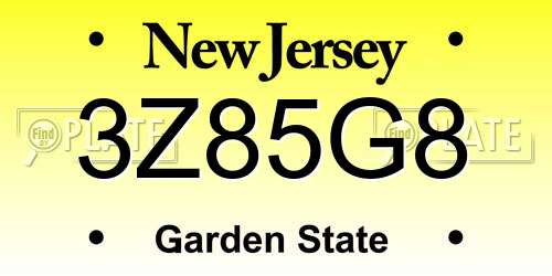 3Z85G8 New Jersey License Plate