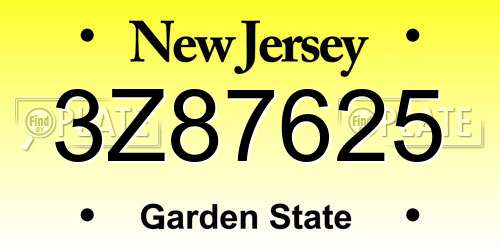 3Z87625 New Jersey License Plate