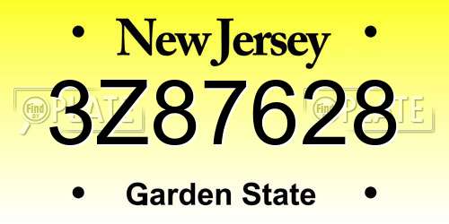 3Z87628 New Jersey License Plate