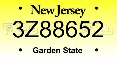 3Z88652 New Jersey License Plate