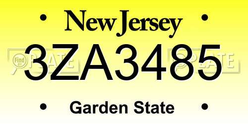 3ZA3485 New Jersey License Plate