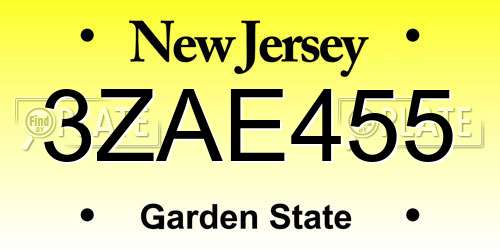 3ZAE455 New Jersey License Plate
