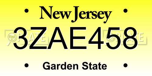 3ZAE458 New Jersey License Plate