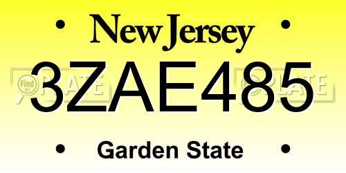 3ZAE485 New Jersey License Plate