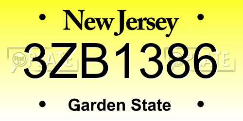3ZB1386 New Jersey License Plate