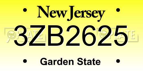 3ZB2625 New Jersey License Plate
