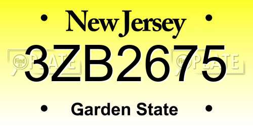 3ZB2675 New Jersey License Plate
