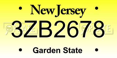 3ZB2678 New Jersey License Plate