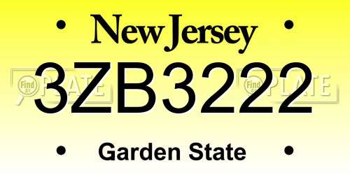 3ZB3222 New Jersey License Plate
