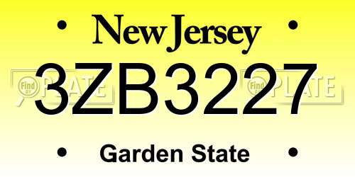 3ZB3227 New Jersey License Plate