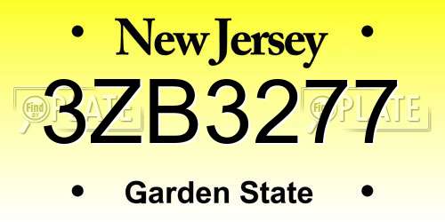 3ZB3277 New Jersey License Plate