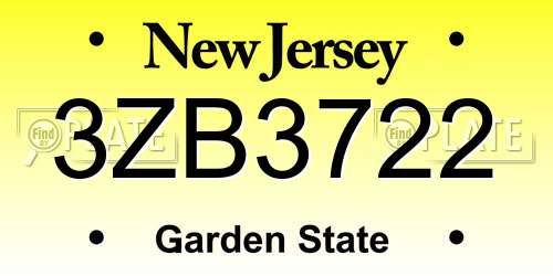 3ZB3722 New Jersey License Plate