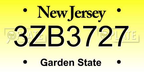 3ZB3727 New Jersey License Plate
