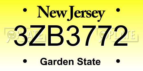 3ZB3772 New Jersey License Plate