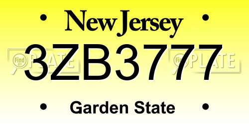 3ZB3777 New Jersey License Plate