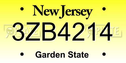 3ZB4214 New Jersey License Plate