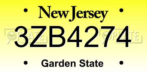 3ZB4274 New Jersey License Plate