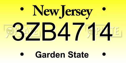 3ZB4714 New Jersey License Plate