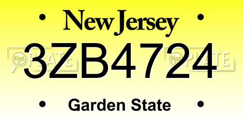 3ZB4724 New Jersey License Plate