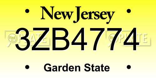 3ZB4774 New Jersey License Plate