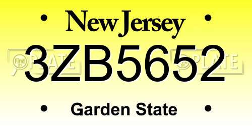 3ZB5652 New Jersey License Plate