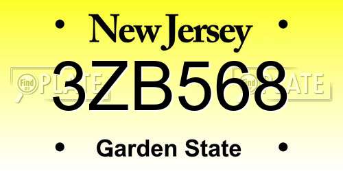 3ZB568 New Jersey License Plate