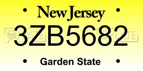 3ZB5682 New Jersey License Plate
