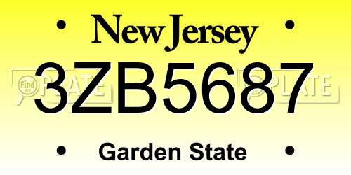 3ZB5687 New Jersey License Plate