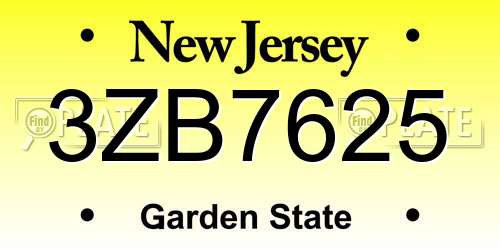 3ZB7625 New Jersey License Plate
