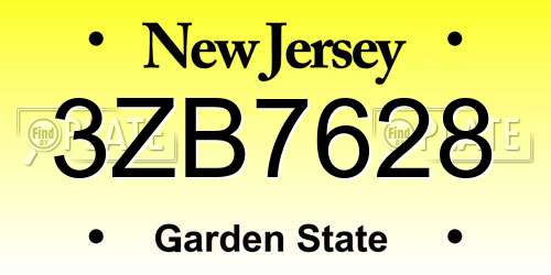 3ZB7628 New Jersey License Plate