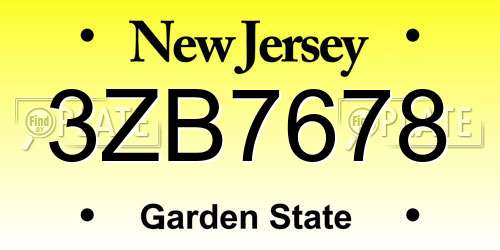 3ZB7678 New Jersey License Plate
