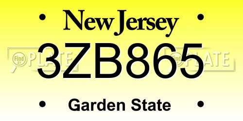 3ZB865 New Jersey License Plate