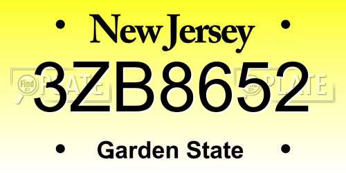 3ZB8652 New Jersey License Plate