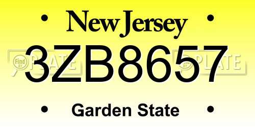3ZB8657 New Jersey License Plate