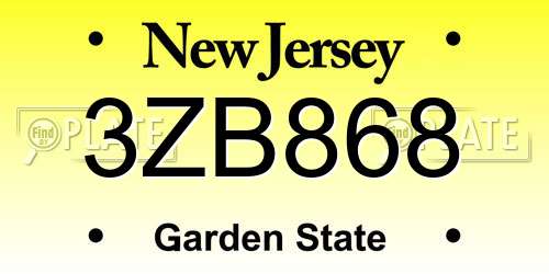 3ZB868 New Jersey License Plate
