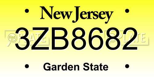 3ZB8682 New Jersey License Plate