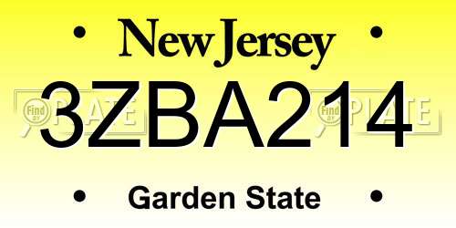 3ZBA214 New Jersey License Plate