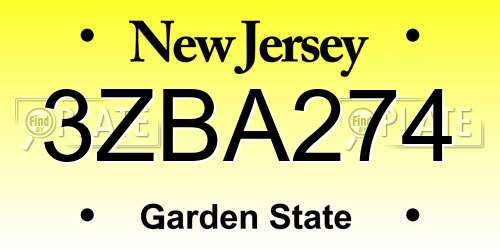3ZBA274 New Jersey License Plate