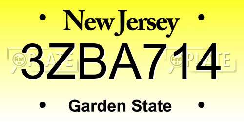 3ZBA714 New Jersey License Plate
