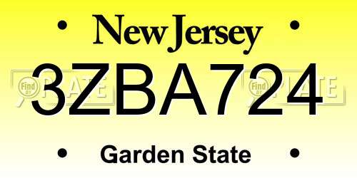 3ZBA724 New Jersey License Plate