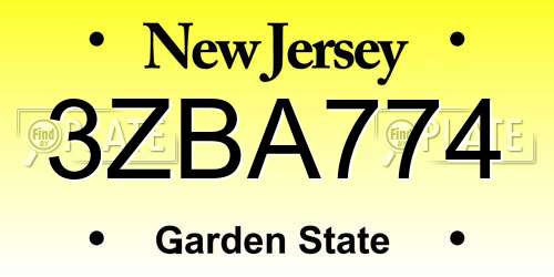 3ZBA774 New Jersey License Plate