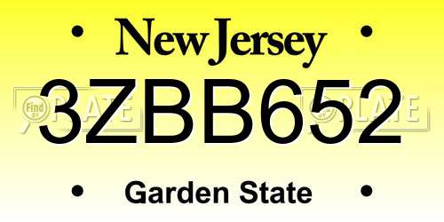 3ZBB652 New Jersey License Plate
