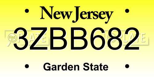 3ZBB682 New Jersey License Plate