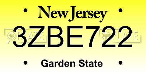 3ZBE722 New Jersey License Plate