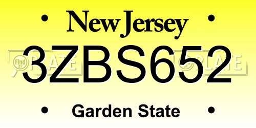 3ZBS652 New Jersey License Plate