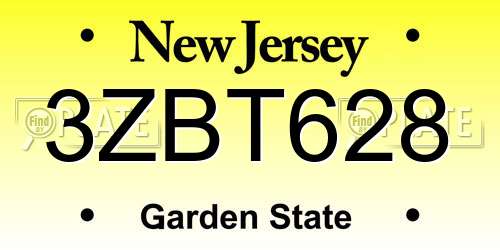 3ZBT628 New Jersey License Plate