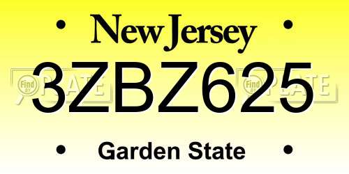 3ZBZ625 New Jersey License Plate
