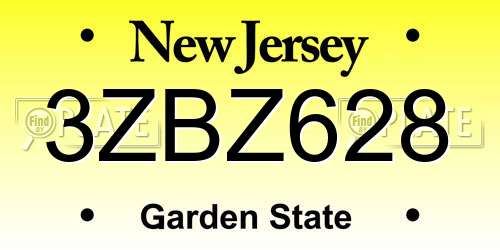 3ZBZ628 New Jersey License Plate