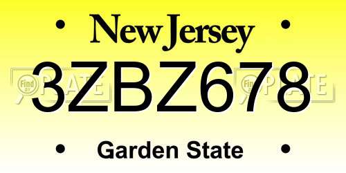 3ZBZ678 New Jersey License Plate