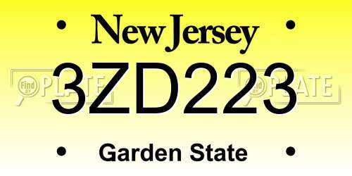 3ZD223 New Jersey License Plate